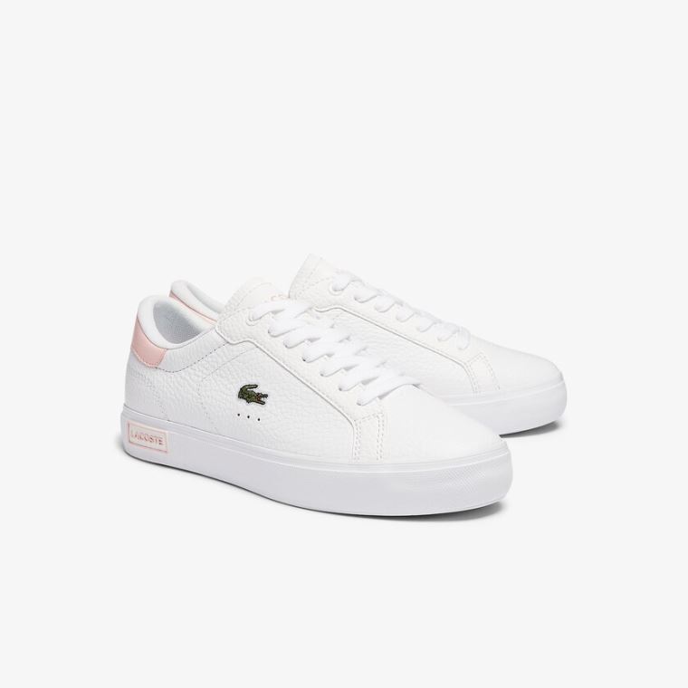 Lacoste Powercourt Læder and Syntetisk Sneakers Hvide Lyselyserød | exgGtHJ1