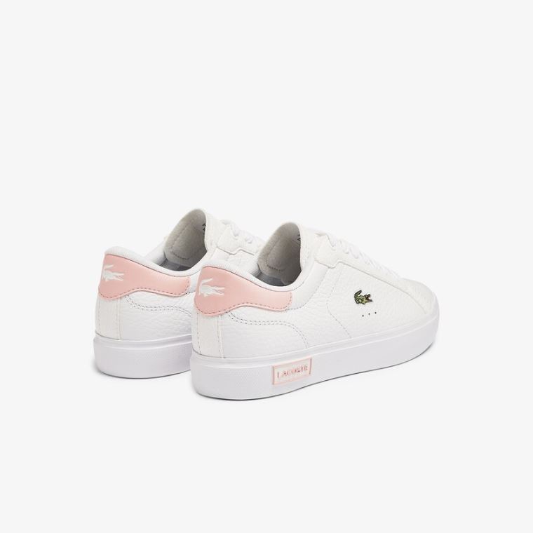 Lacoste Powercourt Læder and Syntetisk Sneakers Hvide Lyselyserød | exgGtHJ1