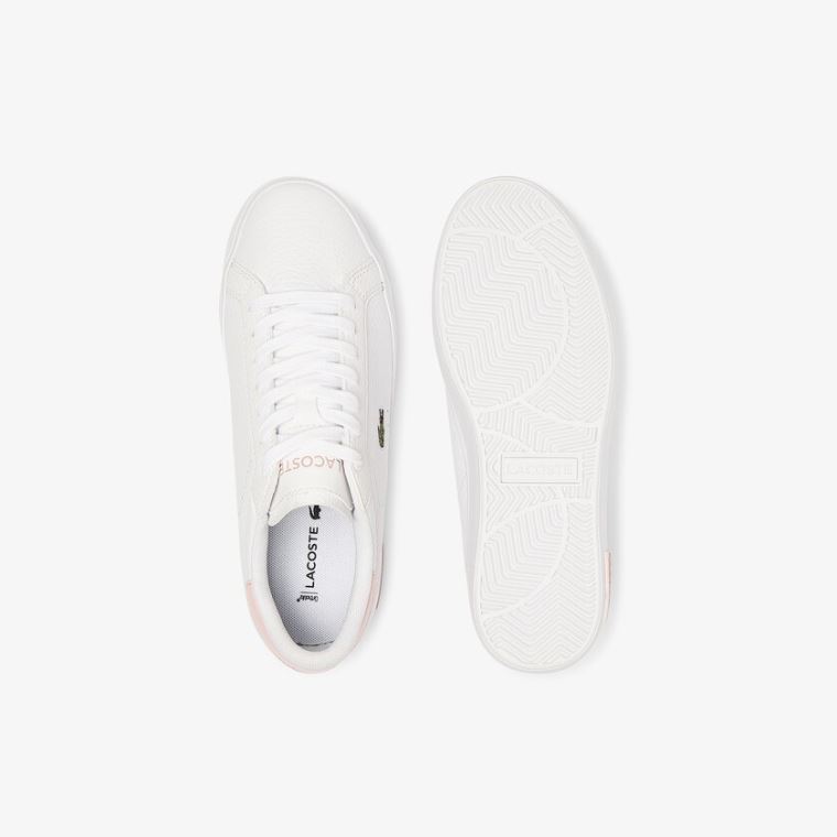 Lacoste Powercourt Læder and Syntetisk Sneakers Hvide Lyselyserød | exgGtHJ1