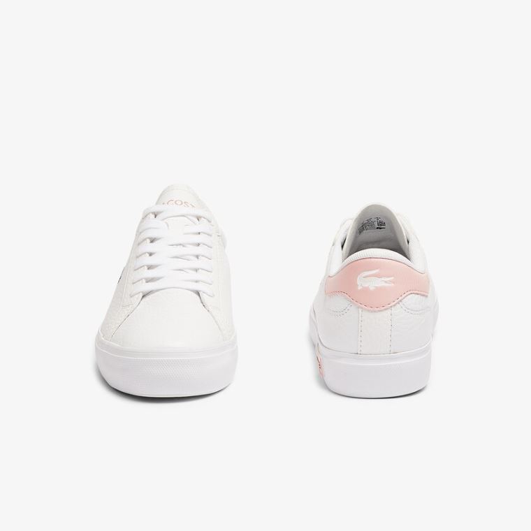 Lacoste Powercourt Læder and Syntetisk Sneakers Hvide Lyselyserød | exgGtHJ1