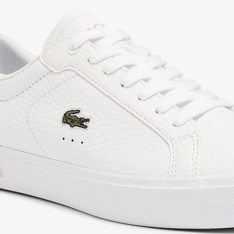 Lacoste Powercourt Læder and Syntetisk Sneakers Hvide Lyselyserød | exgGtHJ1