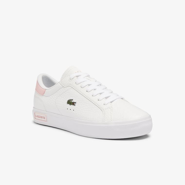 Lacoste Powercourt Læder and Syntetisk Sneakers Hvide Lyselyserød | exgGtHJ1