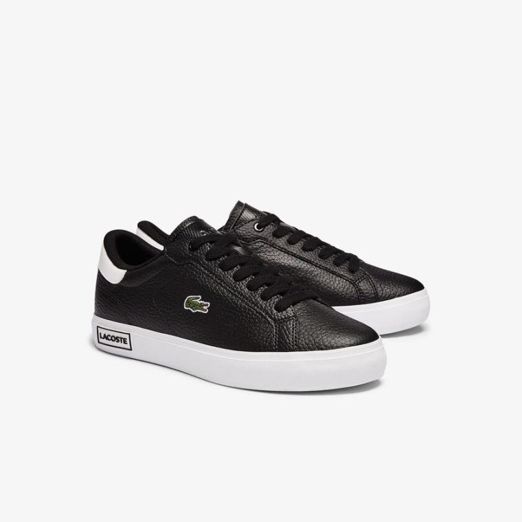 Lacoste Powercourt Læder and Syntetisk Sneakers Sort Hvide | sQoJEZo6