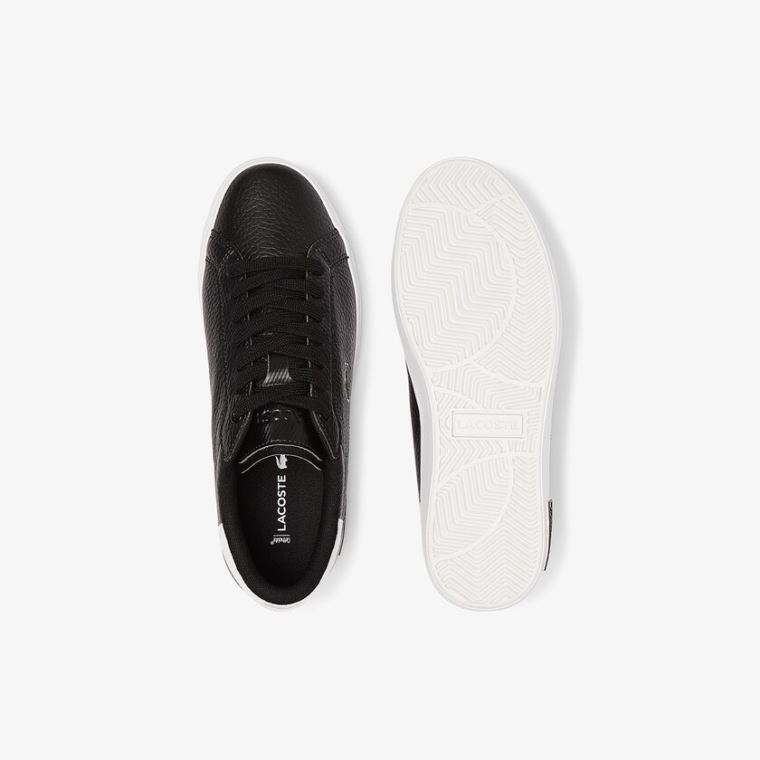 Lacoste Powercourt Læder and Syntetisk Sneakers Sort Hvide | sQoJEZo6