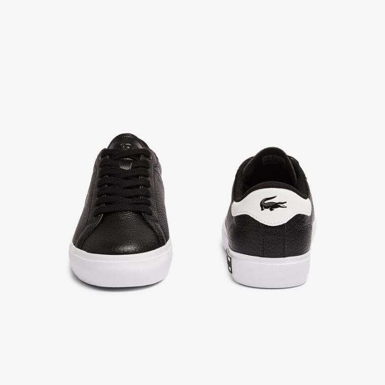 Lacoste Powercourt Læder and Syntetisk Sneakers Sort Hvide | sQoJEZo6