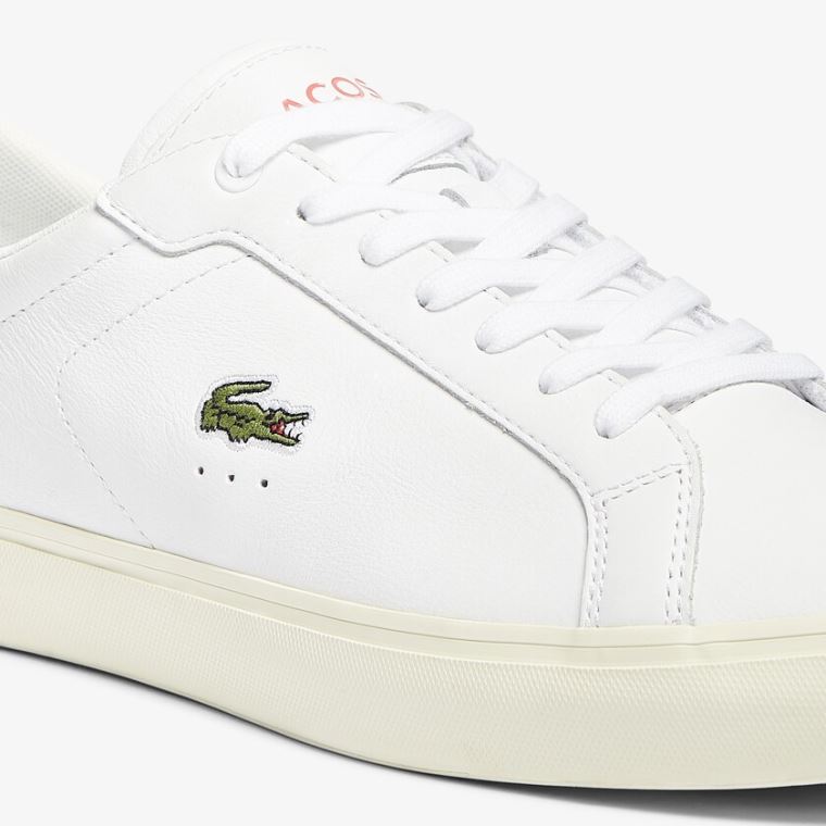 Lacoste Powercourt Smooth Læder Sneakers Hvide Beige | 3y89R2E2