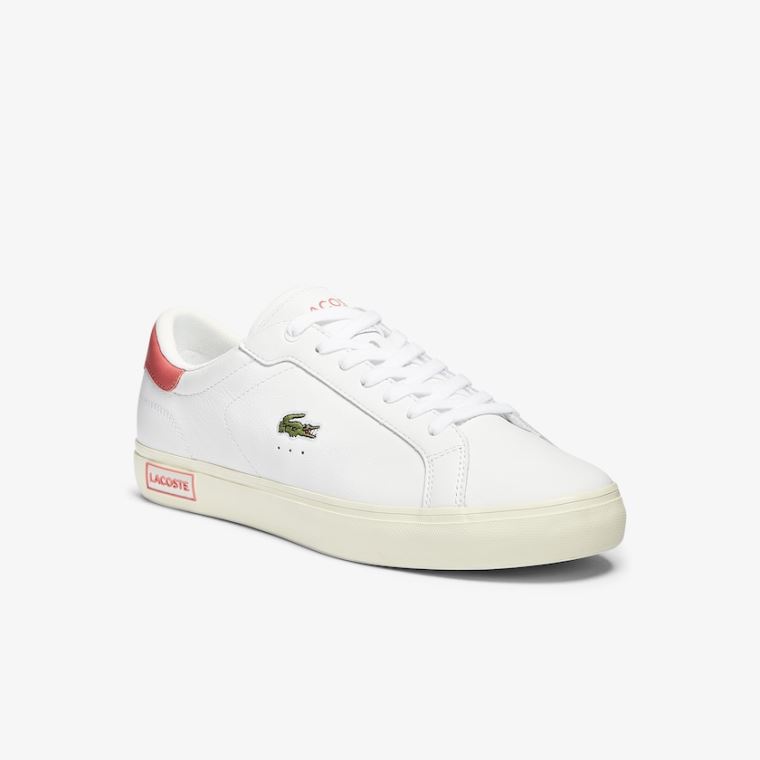 Lacoste Powercourt Smooth Læder Sneakers Hvide Beige | 3y89R2E2