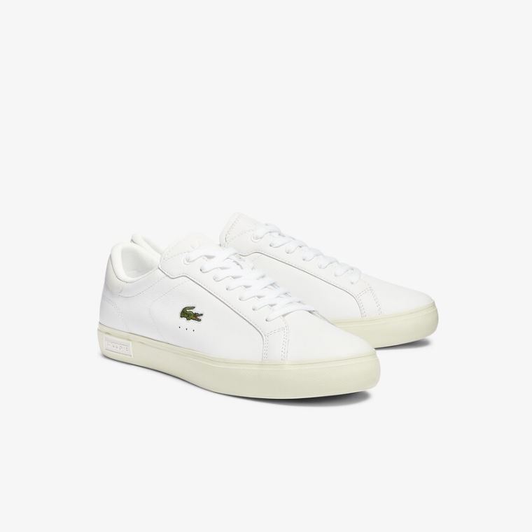 Lacoste Powercourt Smooth Læder Sneakers Hvide Grå | IRBer9DU