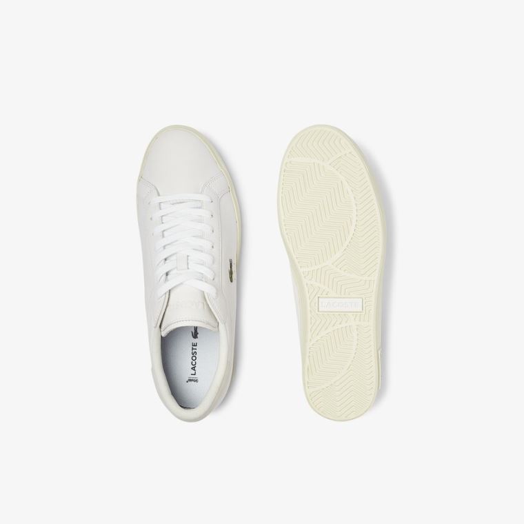 Lacoste Powercourt Smooth Læder Sneakers Hvide Grå | IRBer9DU