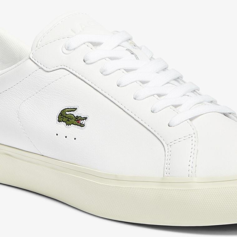 Lacoste Powercourt Smooth Læder Sneakers Hvide Grå | IRBer9DU