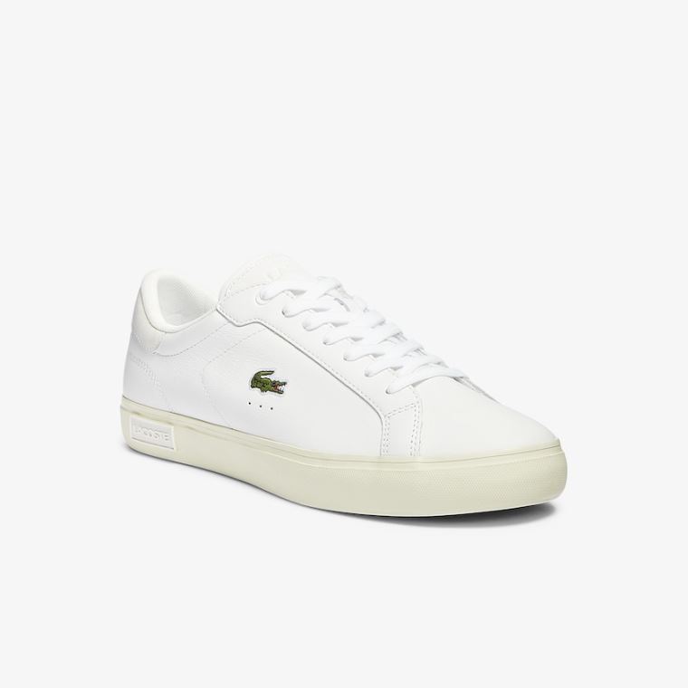 Lacoste Powercourt Smooth Læder Sneakers Hvide Grå | IRBer9DU