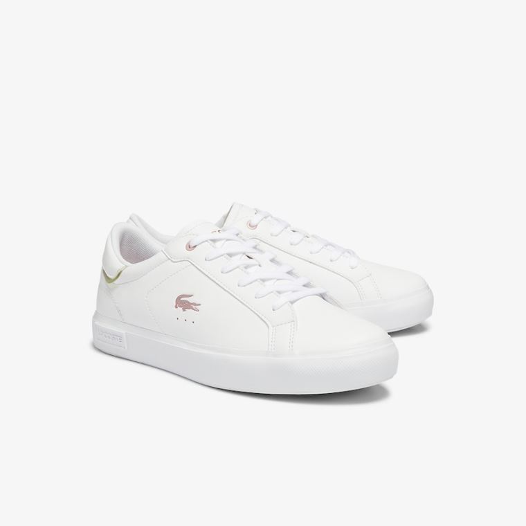 Lacoste Powercourt Syntetisk Metallic Accent Sneakers Hvide Lyserød | bK4WK3HN