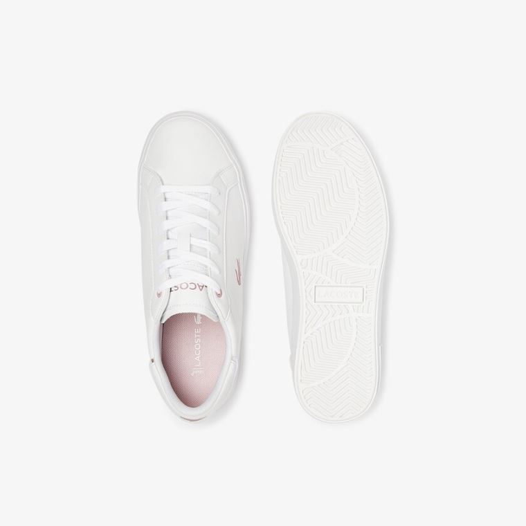 Lacoste Powercourt Syntetisk Metallic Accent Sneakers Hvide Lyserød | bK4WK3HN