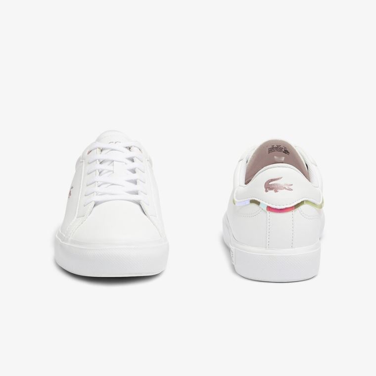 Lacoste Powercourt Syntetisk Metallic Accent Sneakers Hvide Lyserød | bK4WK3HN