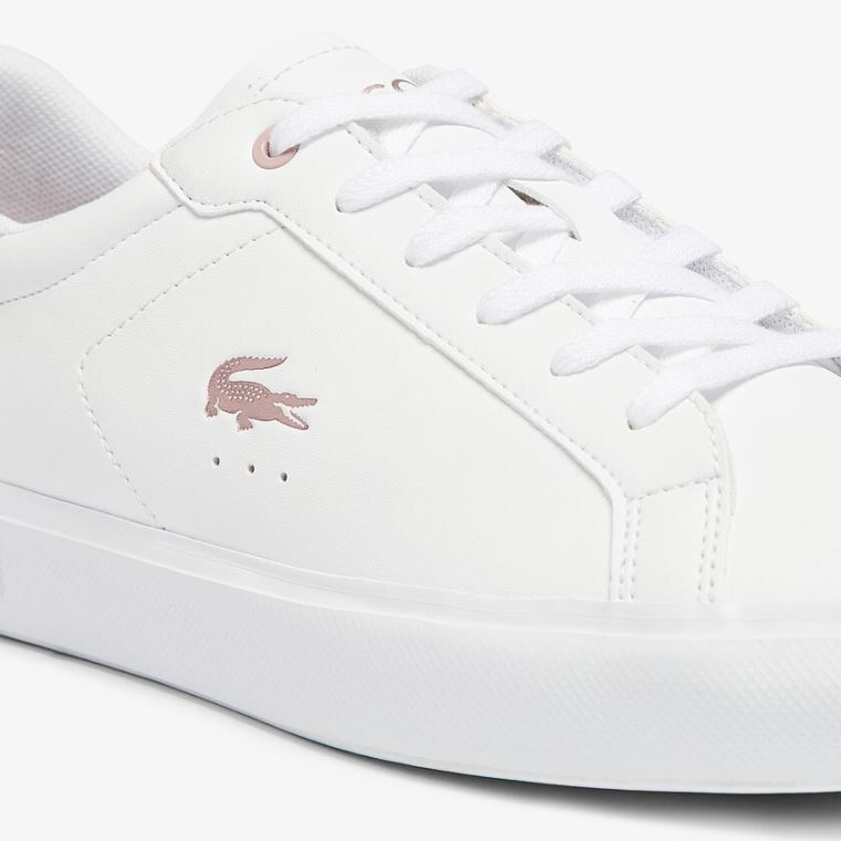 Lacoste Powercourt Syntetisk Metallic Accent Sneakers Hvide Lyserød | bK4WK3HN