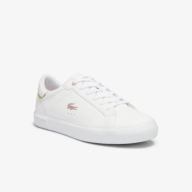 Lacoste Powercourt Syntetisk Metallic Accent Sneakers Hvide Lyserød | bK4WK3HN