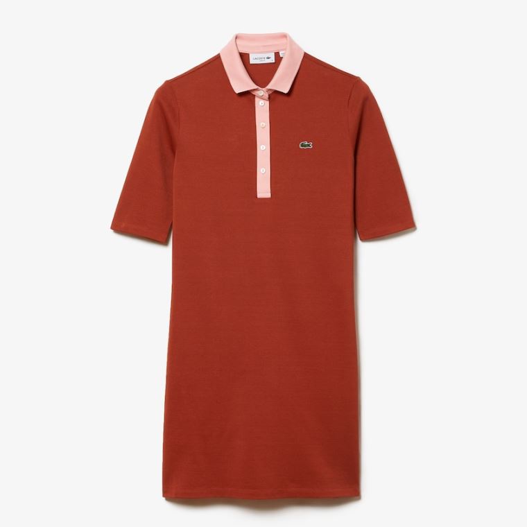 Lacoste Premium Bomulds Piqué Polo Kjole Brune Lyserød | XUfRLVCh