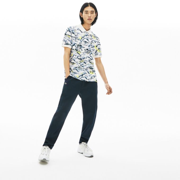 Lacoste Print Bomulds Piqué Classic Fit Polo Shirt Lilla Gul Hvide | F7iO8iKD