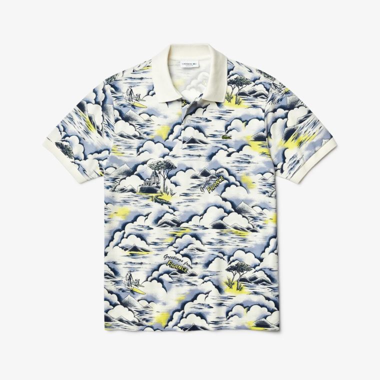 Lacoste Print Bomulds Piqué Classic Fit Polo Shirt Hvide | GrjZOWuv