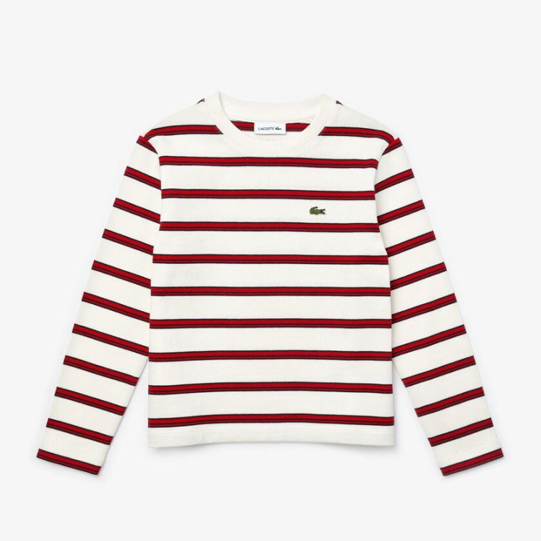 Lacoste Print Thick Bomulds Nautical Top Hvide Rød Mørkeblå Blå | 4nTW8rRE