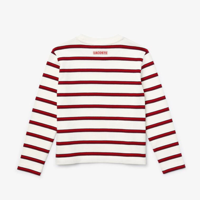 Lacoste Print Thick Bomulds Nautical Top Hvide Rød Mørkeblå Blå | 4nTW8rRE