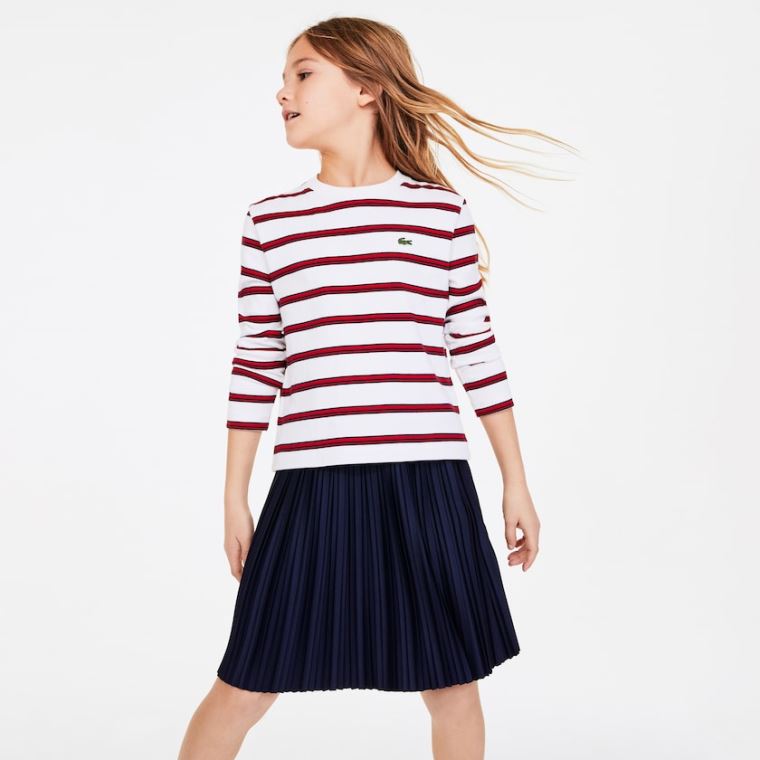 Lacoste Print Thick Bomulds Nautical Top Hvide Rød Mørkeblå Blå | 4nTW8rRE