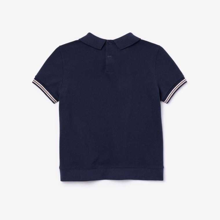 Lacoste Printed Bomulds Piqué Polo Shirt Mørkeblå Blå Lyselyserød | 3knEZmwy