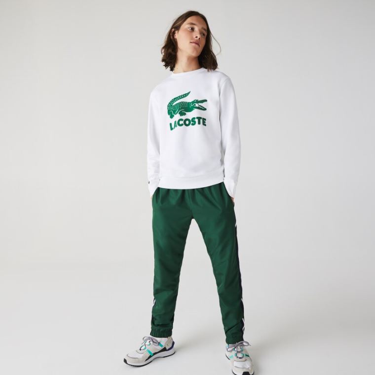 Lacoste Printed Logo Fleece Crew Neck Sweatshirt Hvide | ENEbSbNp