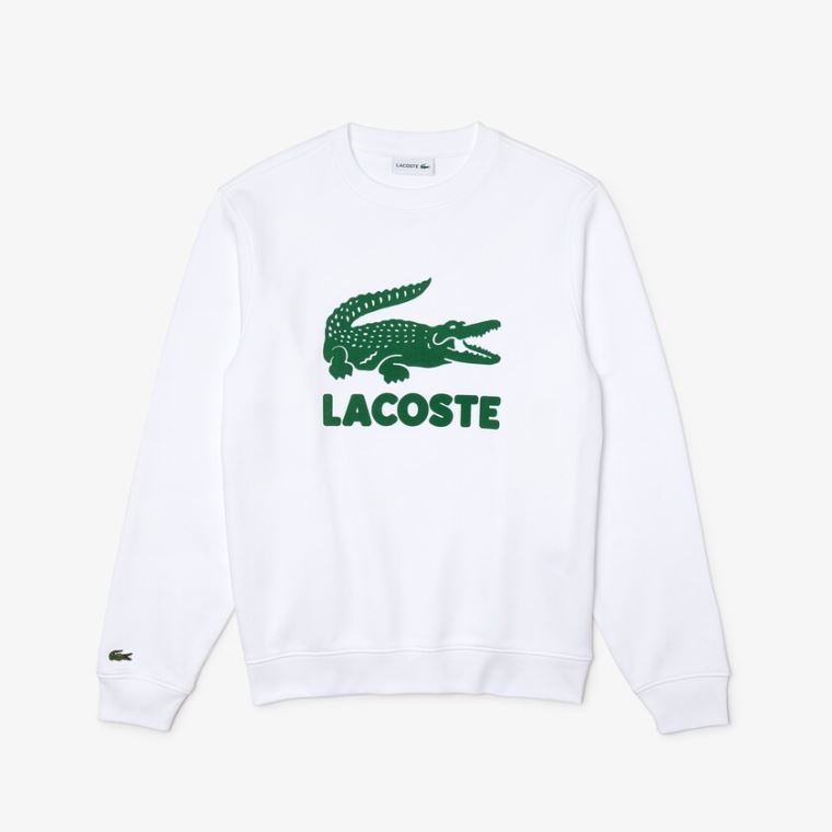 Lacoste Printed Logo Fleece Crew Neck Sweatshirt Hvide | ENEbSbNp