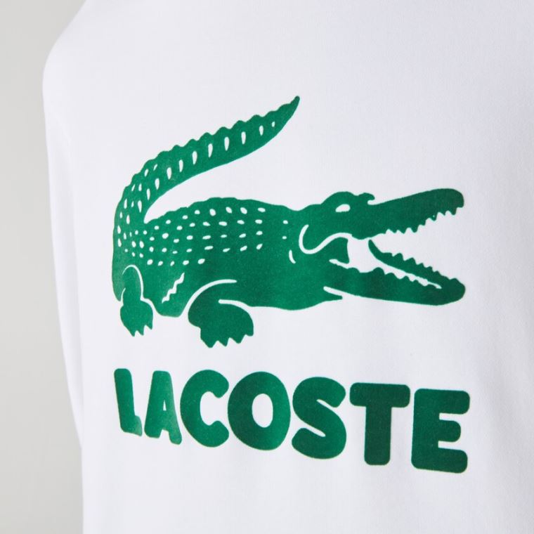 Lacoste Printed Logo Fleece Crew Neck Sweatshirt Hvide | ENEbSbNp