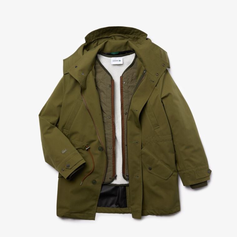 Lacoste Quilted Interior Jacket Strand-Resistant 3-in-1 Parka Khaki Grøn | 56Fecb1f