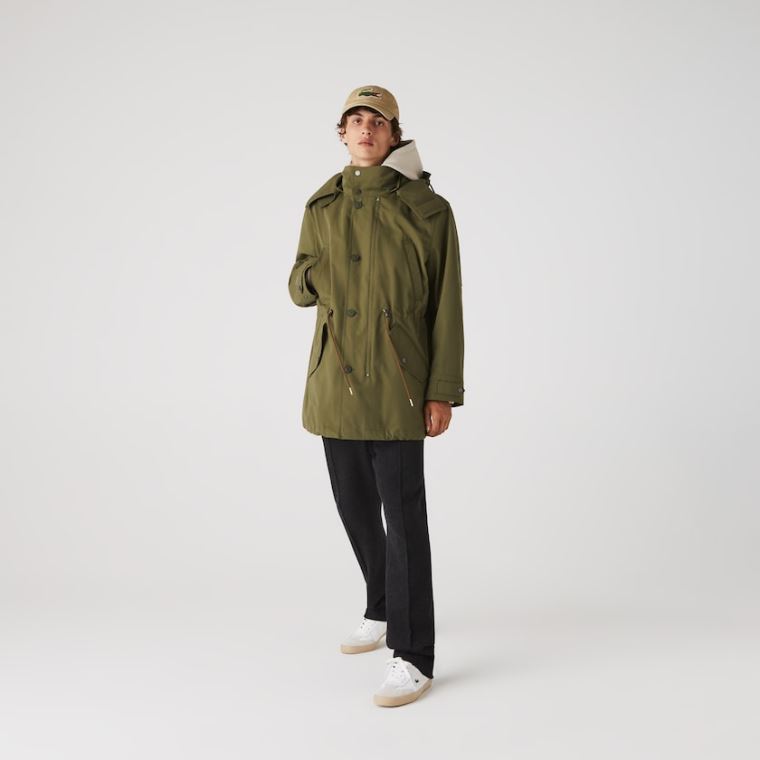 Lacoste Quilted Interior Jacket Strand-Resistant 3-in-1 Parka Khaki Grøn | 56Fecb1f