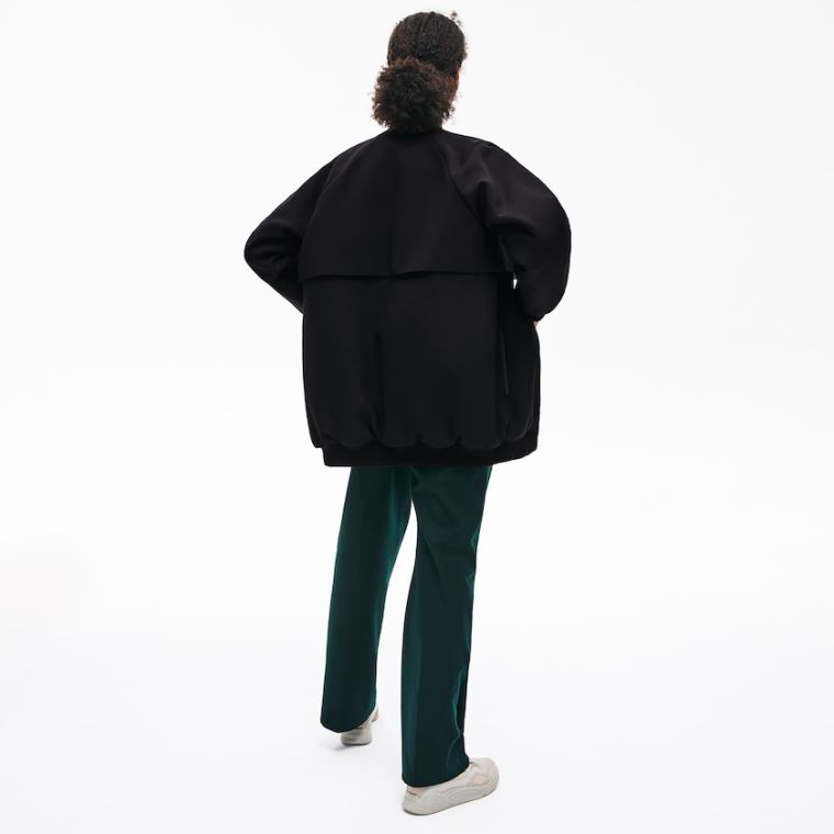 Lacoste Quilted Lining Long Wool Crepe Bomber Jacket Sort | 2h9c9RRX