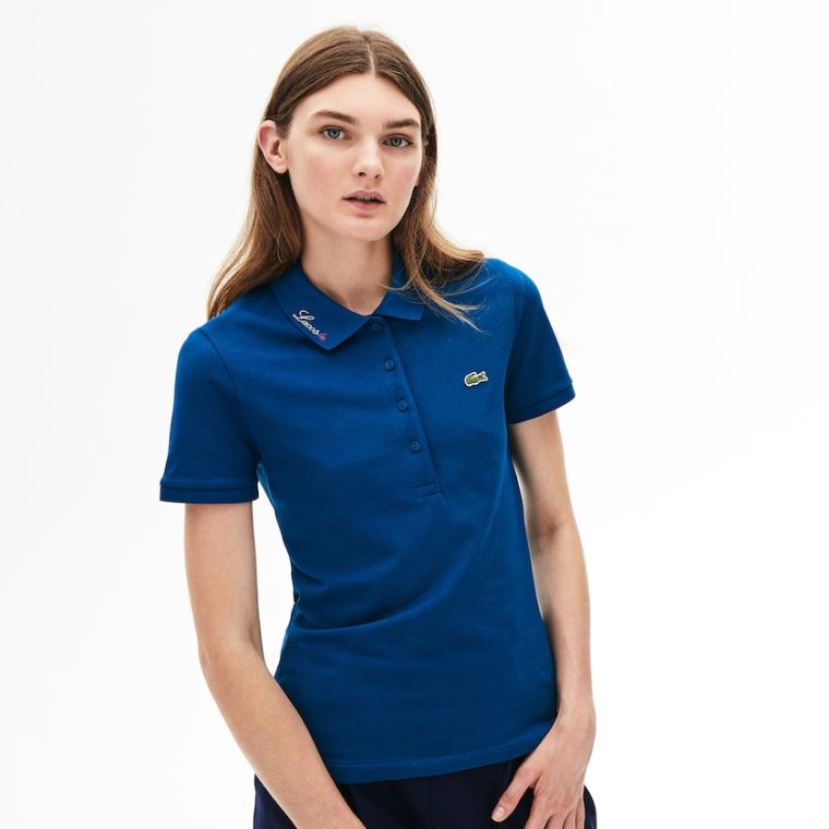 Lacoste Rainbow Script Collar Polo Blå | 85XNGwie