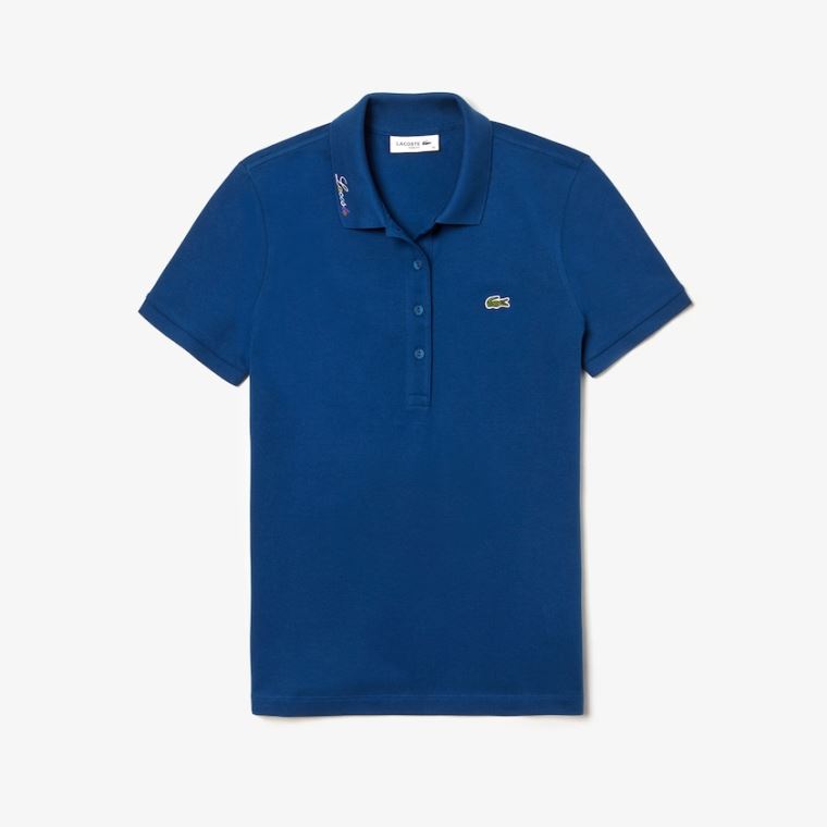 Lacoste Rainbow Script Collar Polo Blå | 85XNGwie