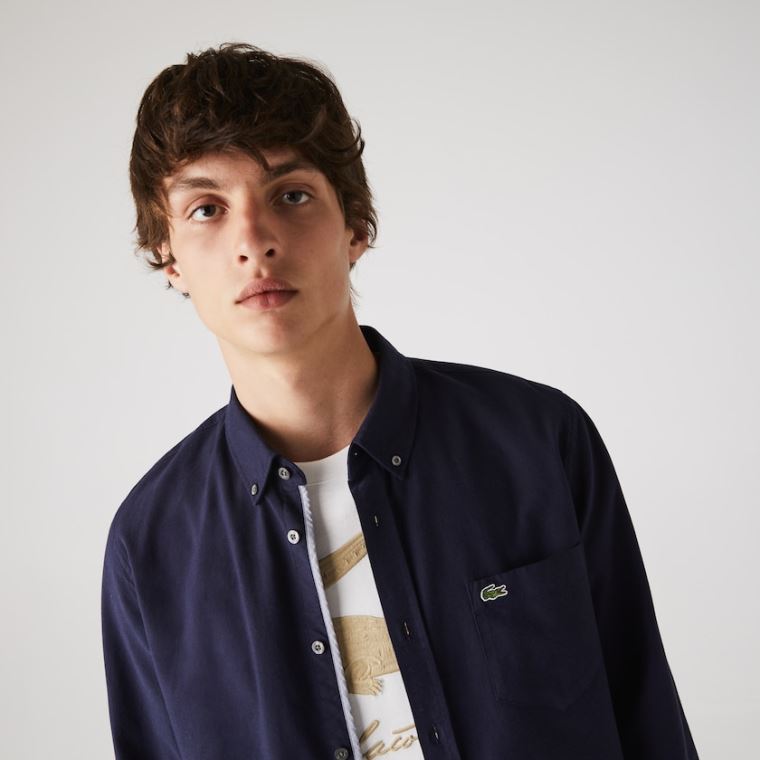 Lacoste Regular Fit Bomulds Oxford Shirt Mørkeblå Blå | xT4mwKn5