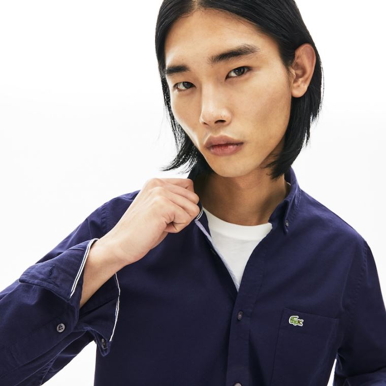 Lacoste Regular Fit Bomulds Oxford Shirt Mørkeblå Blå | xT4mwKn5