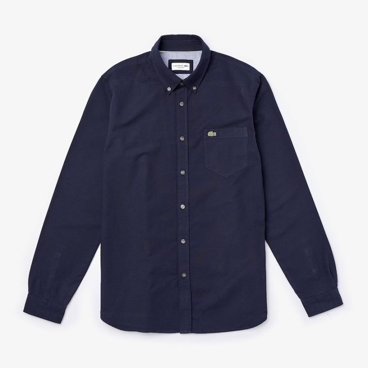 Lacoste Regular Fit Bomulds Oxford Shirt Mørkeblå Blå | xT4mwKn5