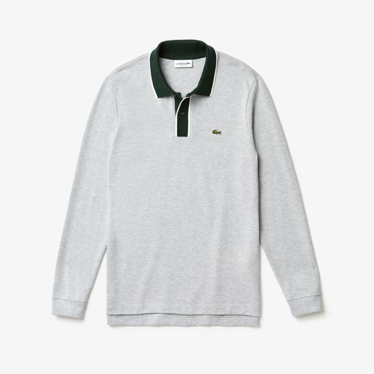 Lacoste Regular Fit Bomulds Piqué Polo Shirt Grå Hvide Grøn | 0f9uPyN2