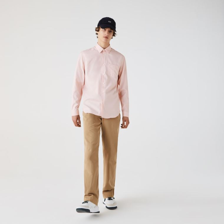 Lacoste Regular Fit Bomulds Poplin Shirt Lyselyserød | Zikbs4AC