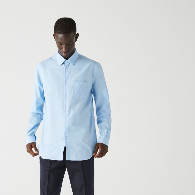 Lacoste Regular Fit Bomulds Poplin Shirt Blå | kQ0Y9UvV