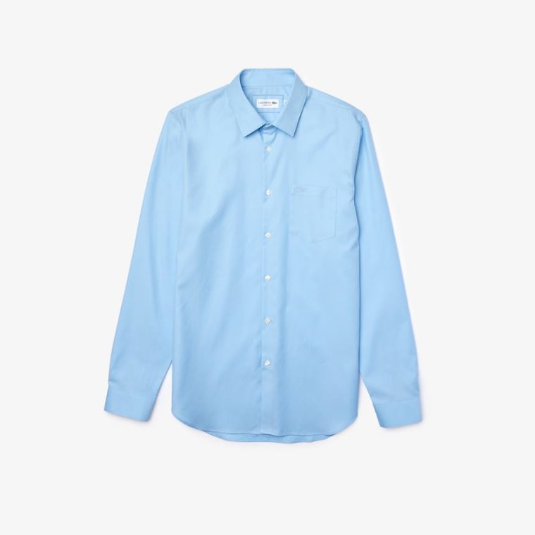 Lacoste Regular Fit Bomulds Poplin Shirt Blå | kQ0Y9UvV