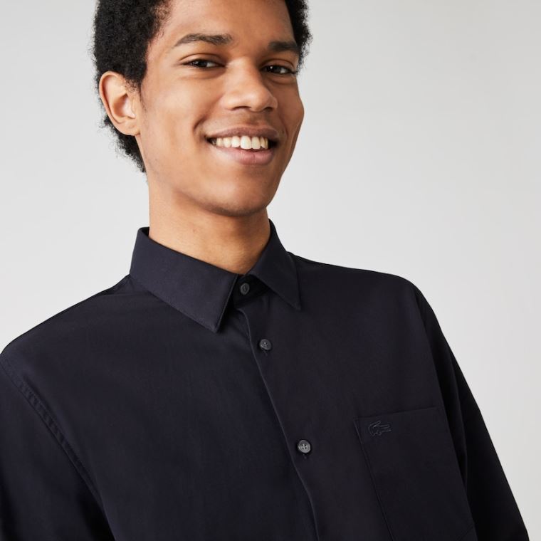 Lacoste Regular Fit Bomulds Poplin Shirt Mørkeblå Blå | oKezUk6t