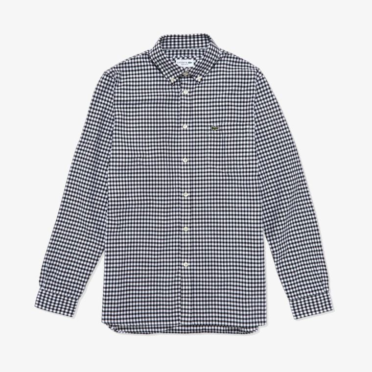 Lacoste Regular Fit Bomulds Shirt Hvide Sort | YWQHNWEO