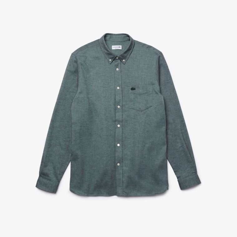 Lacoste Regular Fit Brushed Effect Bomulds Shirt Grøn Blå | UNRheKq6