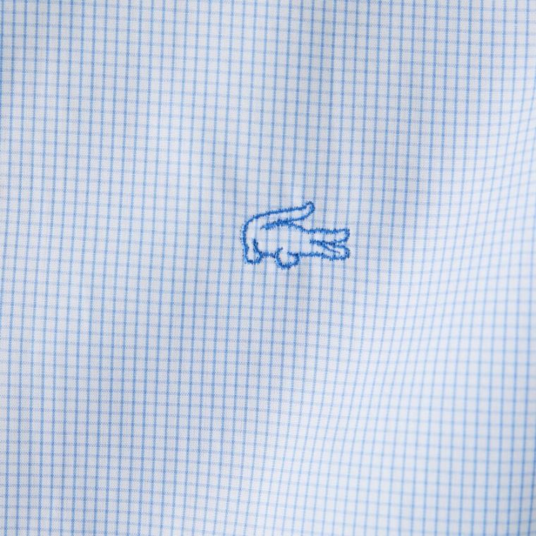 Lacoste Regular Fit Checkered Premium Bomulds Poplin Shirt Hvide Blå | bGzlvXou