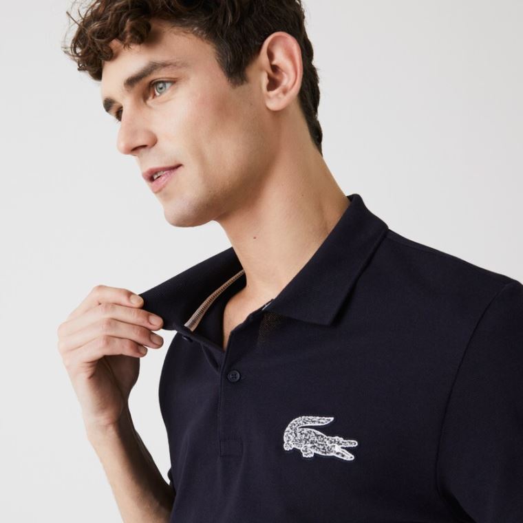 Lacoste Regular Fit Crocodile Badge Bomulds Piqué Polo Shirt Mørkeblå Blå | fw6YgTYf