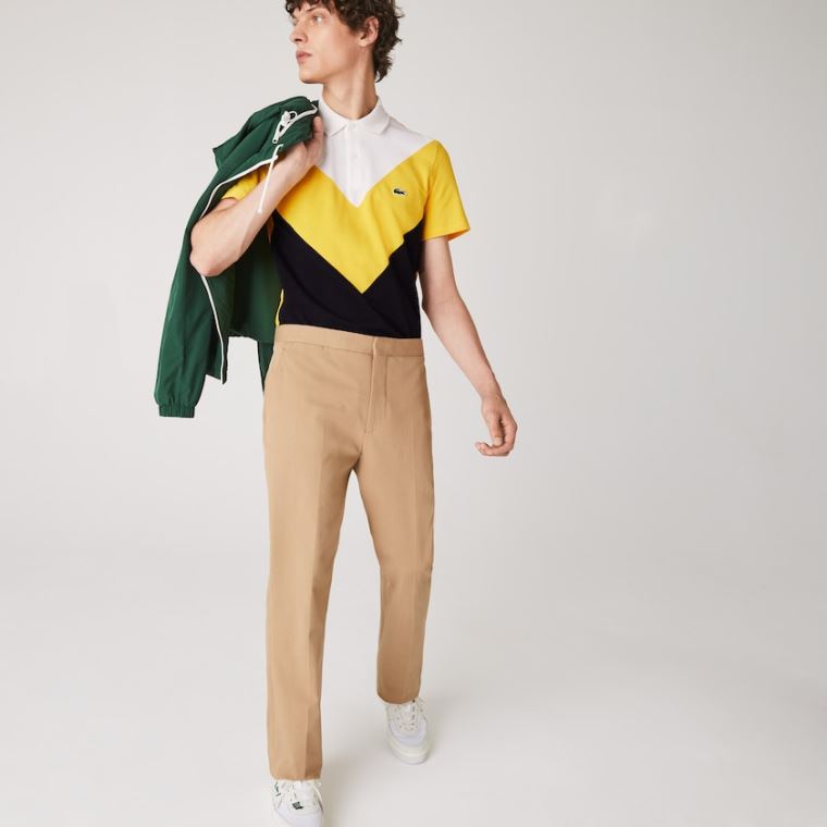 Lacoste Regular Fit Geometric Colorblock Piqué Polo Mørkeblå Blå Gul Hvide | OENDLCH8