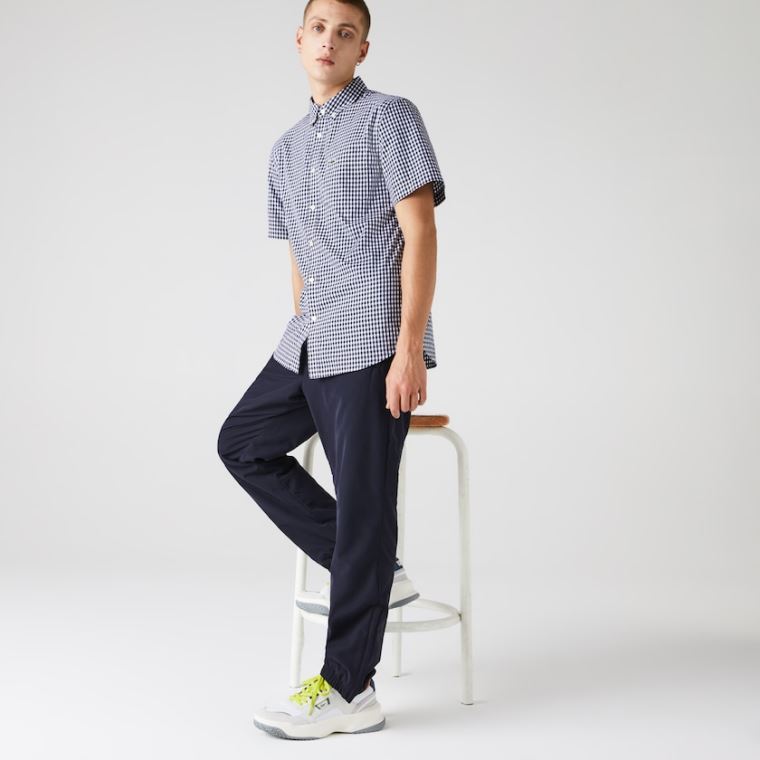 Lacoste Regular Fit Gingham Poplin Shirt Hvide Mørkeblå Blå | Av9FknTp