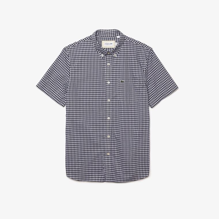 Lacoste Regular Fit Gingham Poplin Shirt Hvide Mørkeblå Blå | Av9FknTp